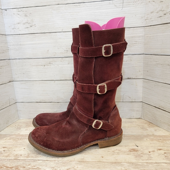 Fiorentini + Baker burgundy suede 3 buckle knee boots - Picture 2 of 13